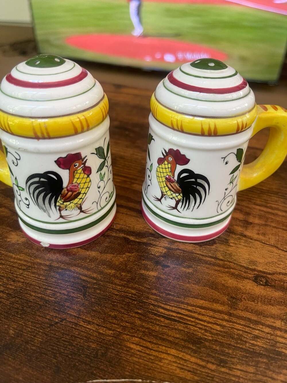 Ucagco PY Early Provincial Rooster and Roses Salt and Pepper Shakers
